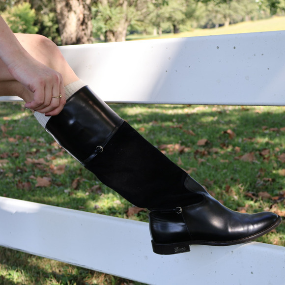 Gucci Black Leather & Suede Riding Boots - Picture 3 of 4